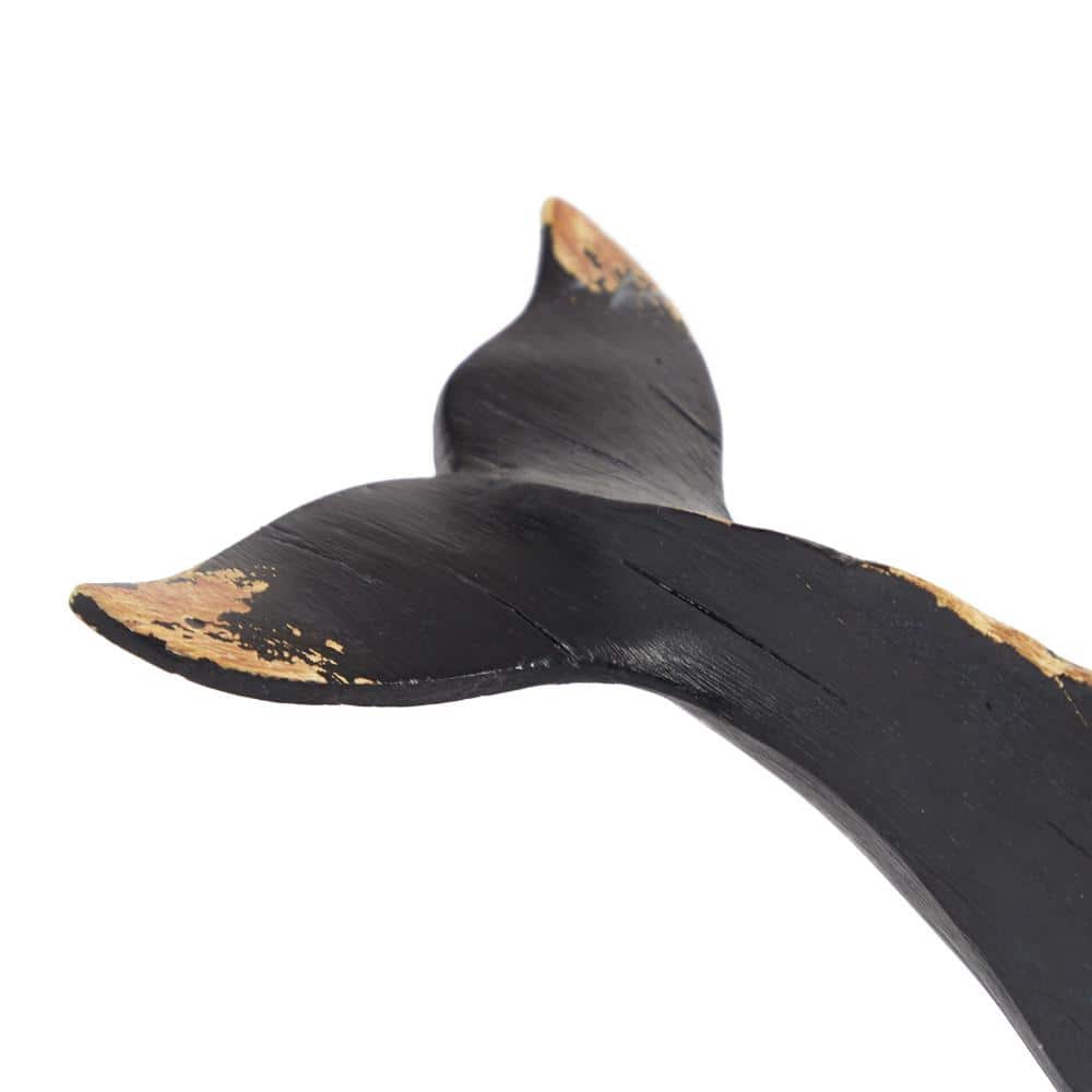 Elegant Coastal Black Resin Whale Sculpture 18"x9"x8"