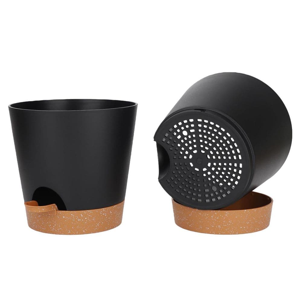 2-Pack Black Plastic Indoor Self Watering Planter with Drainage Holes and Saucers (10 in. W x 9 in. H) price history on PriceWatchPro