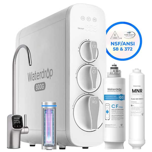 G3P800 Mineralized RO System, Tankless Under Sink Water Filter with LED Purifier, Includes G3-CF and MNR35 Filters