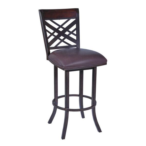 Benjara 30 in. Brown Low Back Metal Frame Barstool with Leatherette Seat