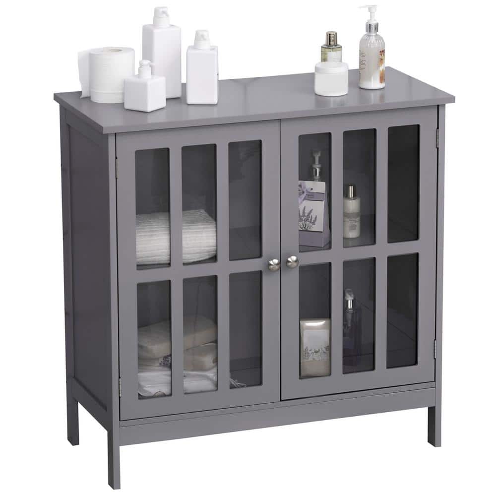 Grey MDF Sideboard Buffet with Transparent Doors