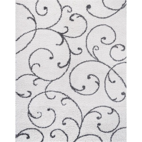 Tayse Rugs Soho Shag Floral White 9 ft. x 12 ft. Indoor Area Rug
