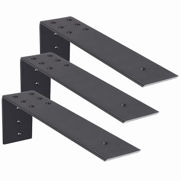 12 in. L Black Premium Heavy Duty Countertop Brackets (Set of 3), Shelving Support Metal Hardware for Mantel Granite