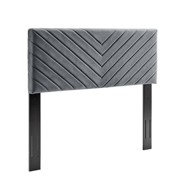 MODWAY Alyson Angular Channel Tufted Performance Velvet King / California King Headboard in Charcoal