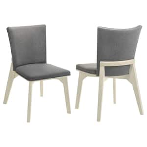 Biloxi Grey and Distressed White Upholstered Solid Back Dining Side Chair Set of 2