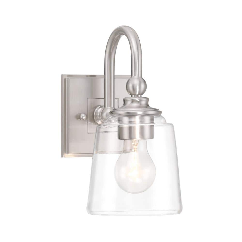 Antonia 5.5 in. 1-Light Brushed Nickel Vanity Bath Light with Clear Glass Shade price history on PriceWatchPro