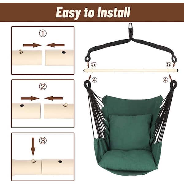 Bathonly Hammock Chair with Foot Rest, Sky Chair with Metal Bar, Hanging  Chair Outdoor with Side Pouch, Supportive Pillow, Max 330 LBS Capacity,  Beige