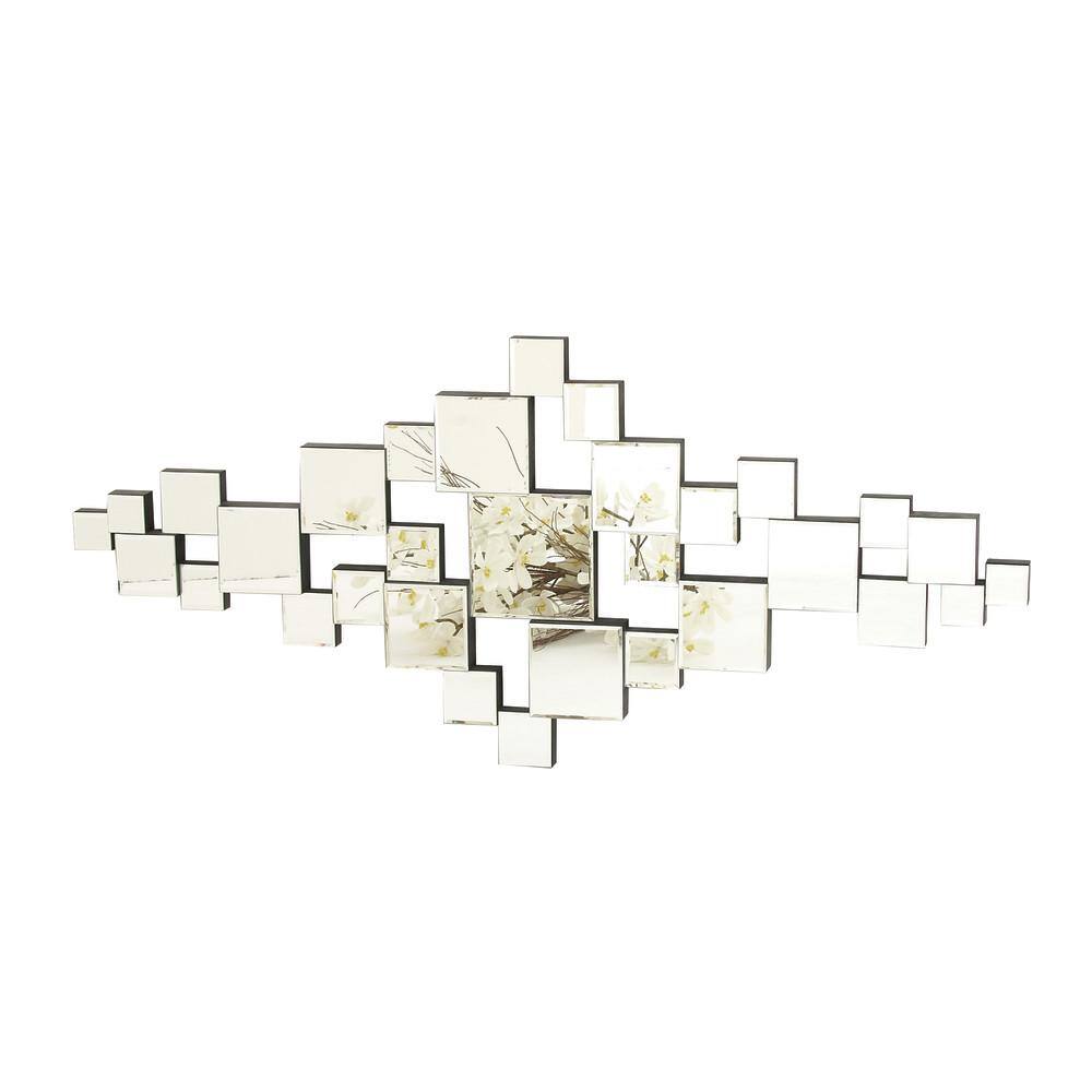 Silver Geometric Frameless Wall Mirror with Cut Out Design