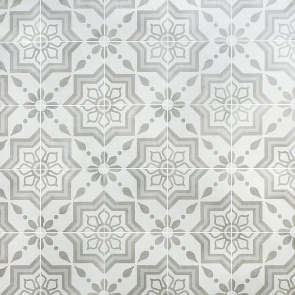 Ivy Hill Tile Sintra Silver Sky Encaustic 9 in. x 9 in. x 10mm Mate Porcelain Floor and Wall Tile (20 pieces / 10.65 sq. ft. / box)