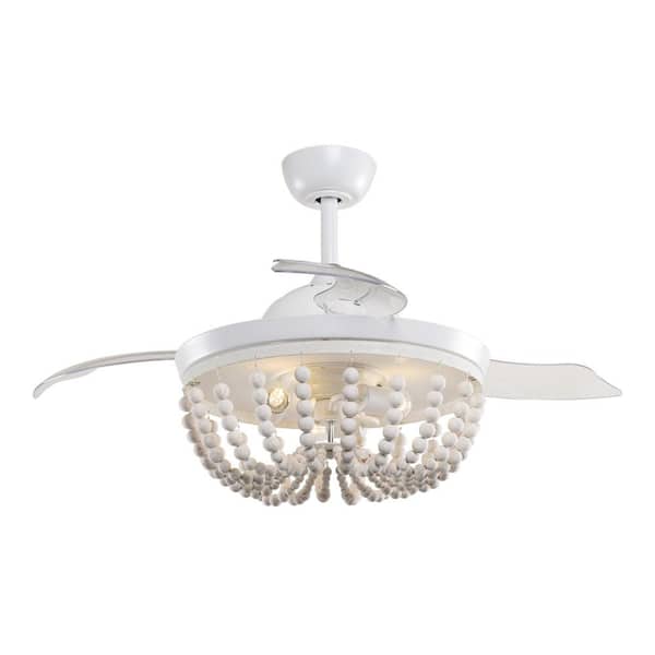 Flint Garden 42 In Indoor Distressed White Retractable Ceiling Fan With Light Kit And Remote Control Fgf4712110vfg Retractable Ceiling Fan With Light Kit, Rubbed White Chandelier Ceiling Fan