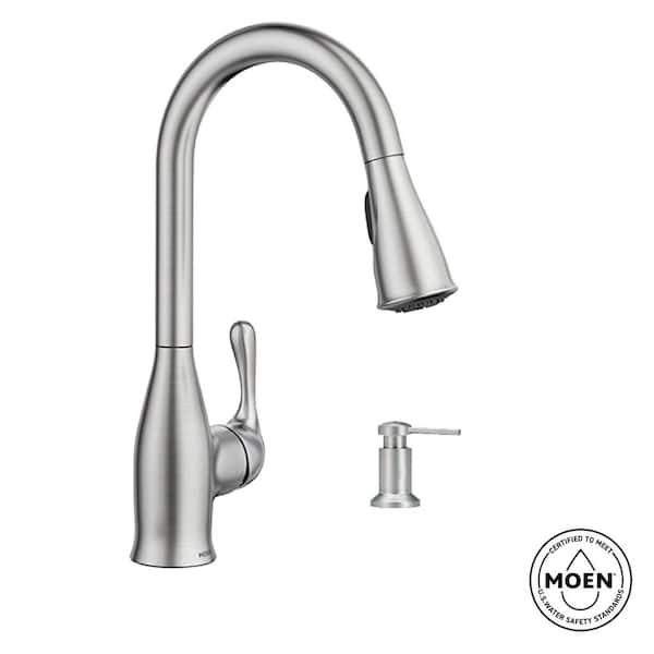 MOEN Kaden 1-Handle Pull-Down Sprayer Kitchen Faucet with Reflex, Power Clean and Soap Dispenser in Spot Resist Stainless