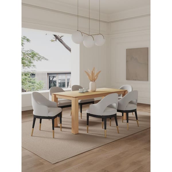 Manhattan Comfort Rockaway and Carrington 7-Piece Rectangle Natural and Light Gray Ash Wood Top Dining Room Set Seats 6