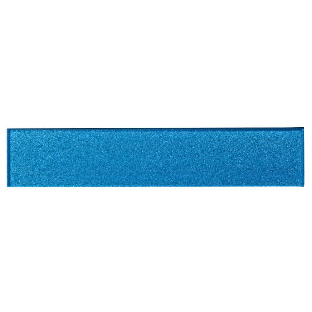 Kwiet Flutterby Blue Glossy 2-7/8 in. x 14-3/8 in. Smooth Glass Subway Wall