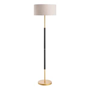 63 in. Traditional Black and Golden Standard 1-Light Floor Lamp for Living Room with Beige Drum Shade