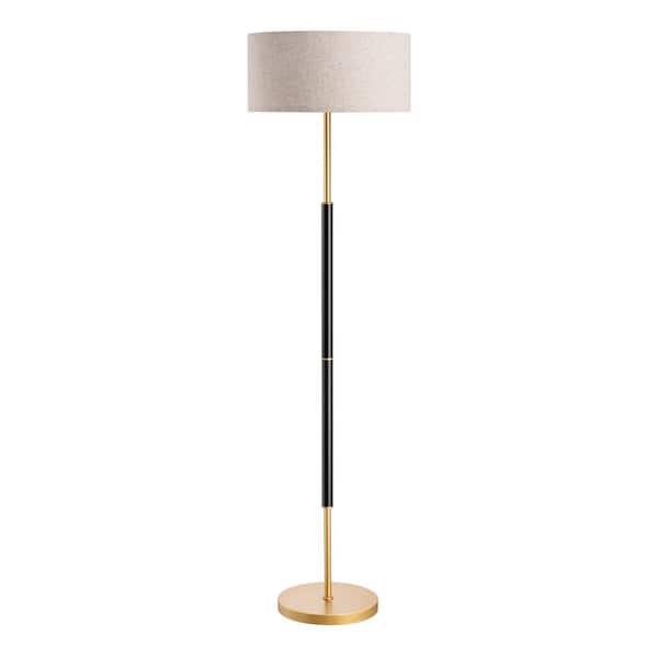 EDISHINE 63 in. Traditional Black and Golden Standard 1-Light Floor Lamp for Living Room with Beige Drum Shade