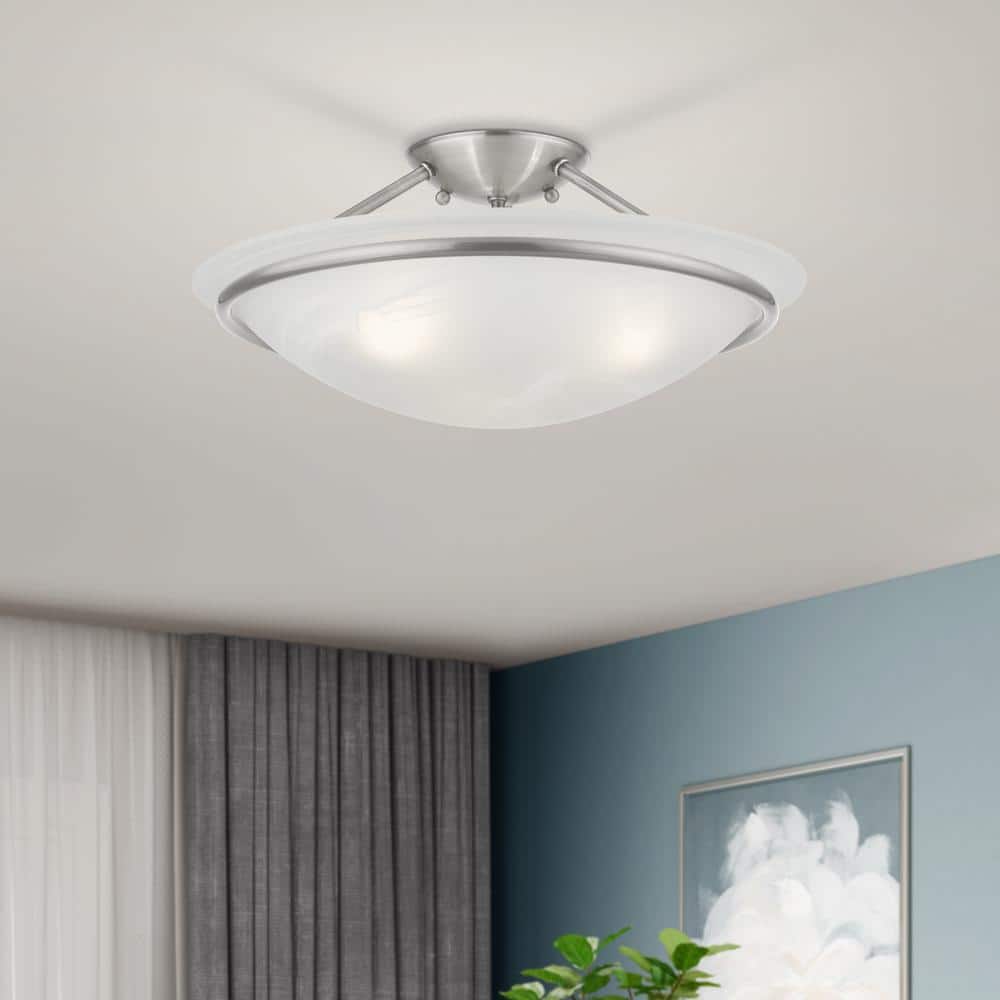 Newburgh Brushed Nickel 3-Light Semi-Flush Mount with Alabaster Glass Bowl