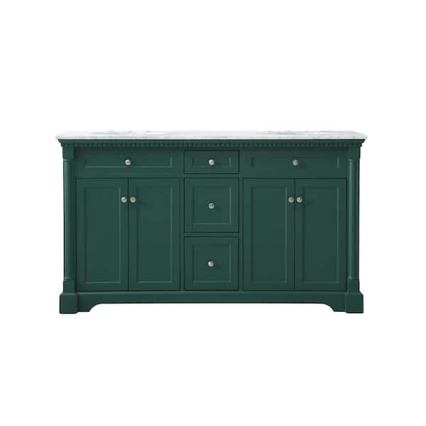 Unbranded Timeless Home 60 in. W x 21.5 in. D x 35 in. H Double Bathroom Vanity in Green with White Marble