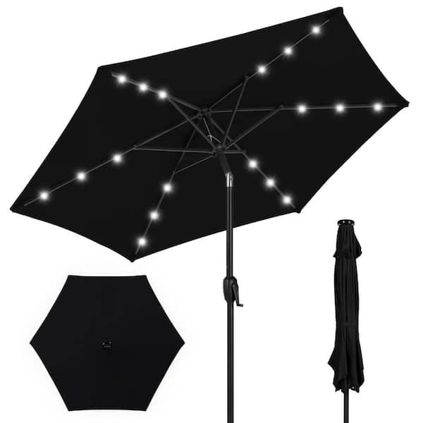 Best Choice Products Black 7.5 ft. Outdoor Solar Patio Umbrella with Tilt, Crank and LED Lights