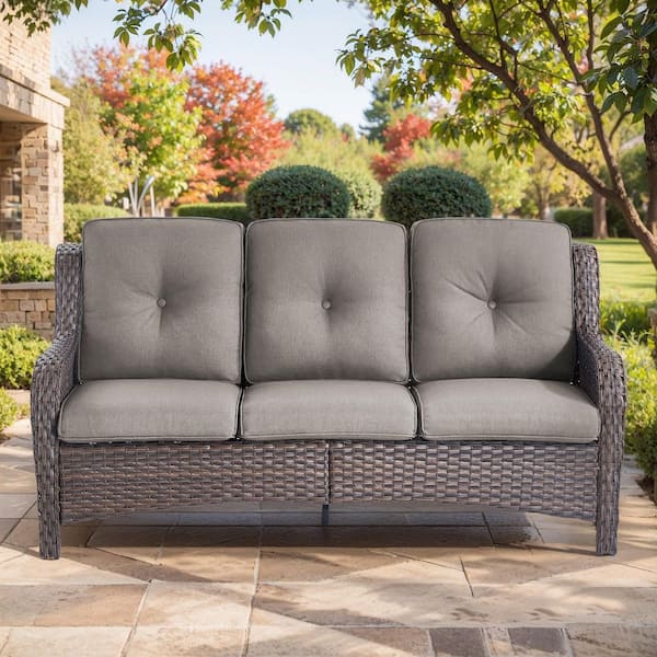 Caroulina Wicker Outdoor Couch with Gray Cushions