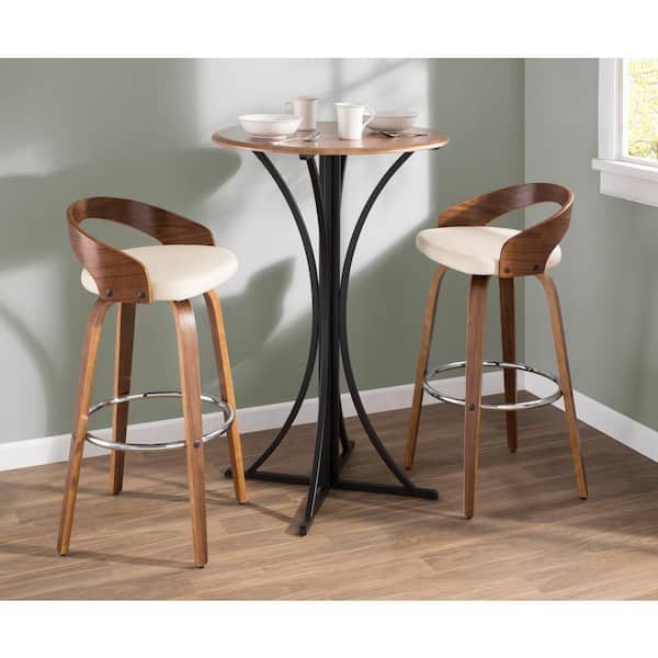 Grotto 29 in. Walnut and Cream Faux Leather Bar Stool (Set of 2)