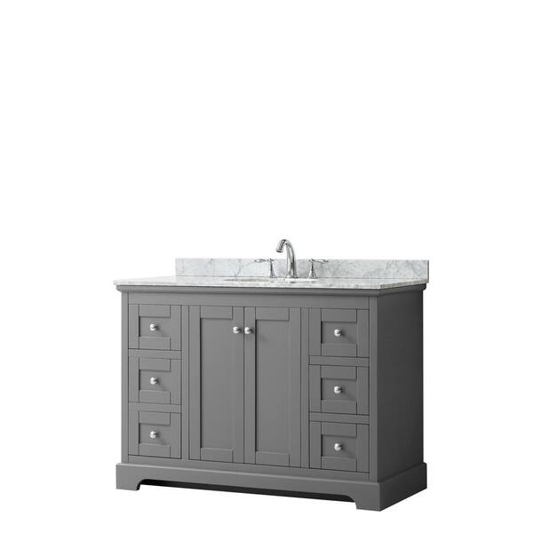 Wyndham Collection Avery 48 in. W x 22 in. D Bathroom Vanity in Dark Gray with Marble Vanity Top in White Carrara with White Basin