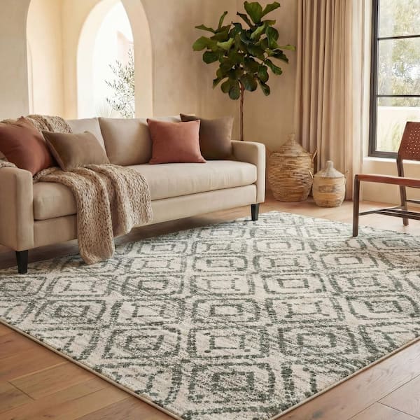 Adirondack Ivory/Dark Green 8 ft. x 10 ft. Multi-Diamonds Area Rug