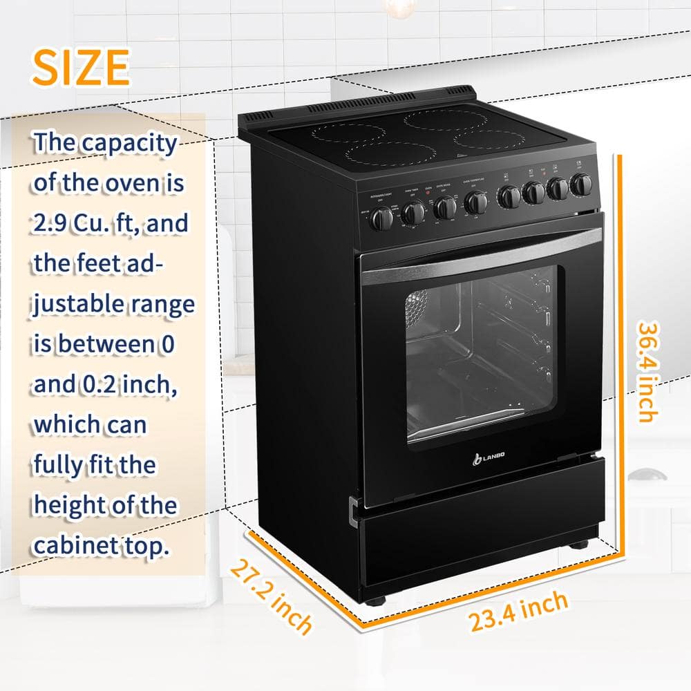 Lanbo 24" Black Freestanding Electric Range with Convection and Warming Drawer