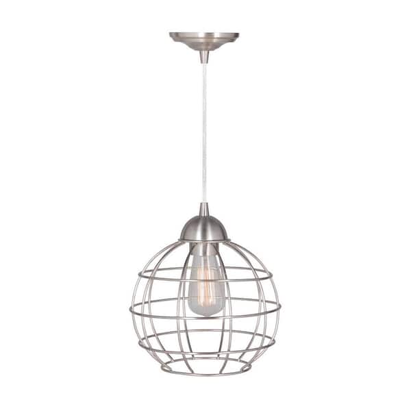 Worth Home Products Hardwired Pendant Series 1-Light Polished Nickel Pendant with Circular Cage Shade