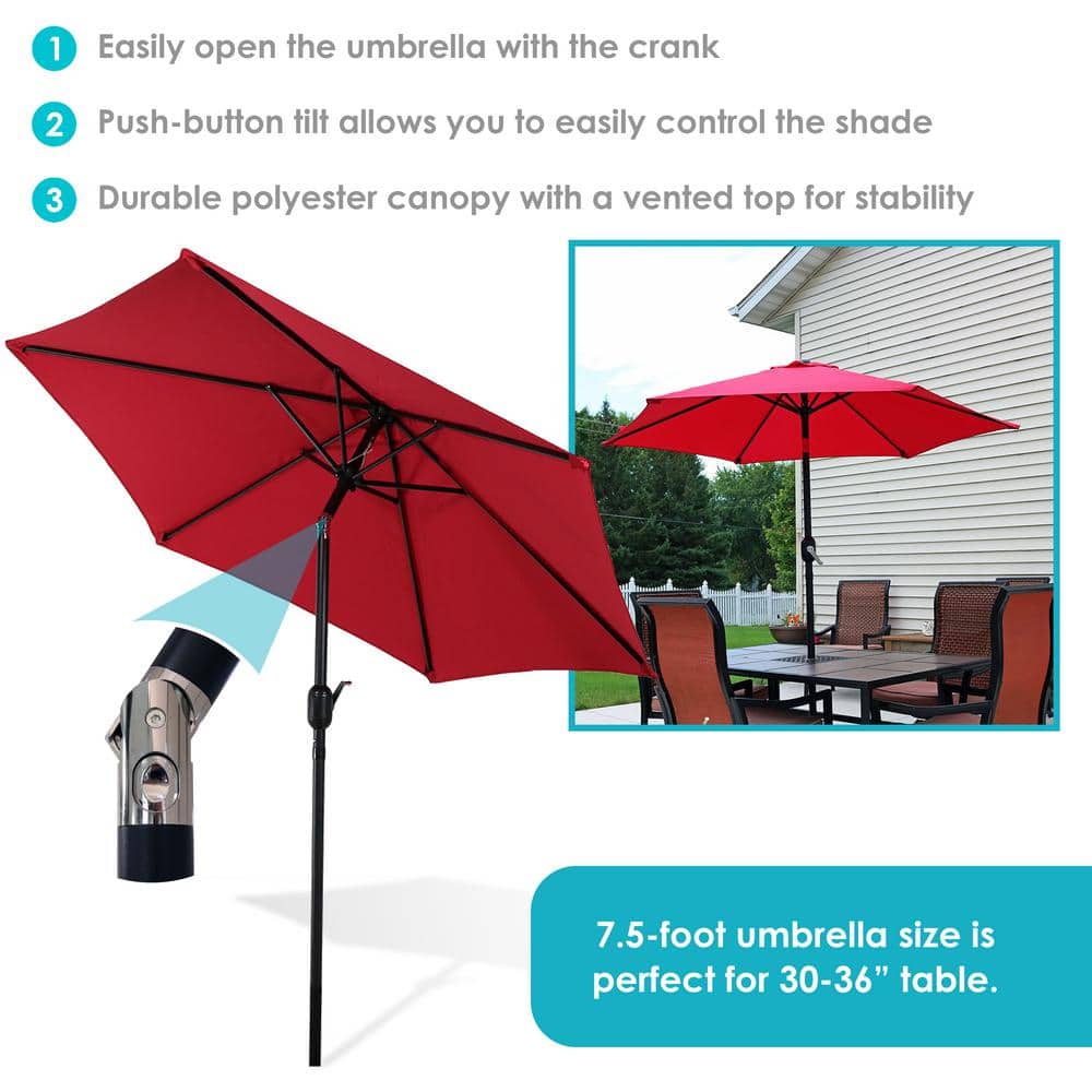 7.5' Red Aluminum Market Patio Umbrella with Tilt and Crank