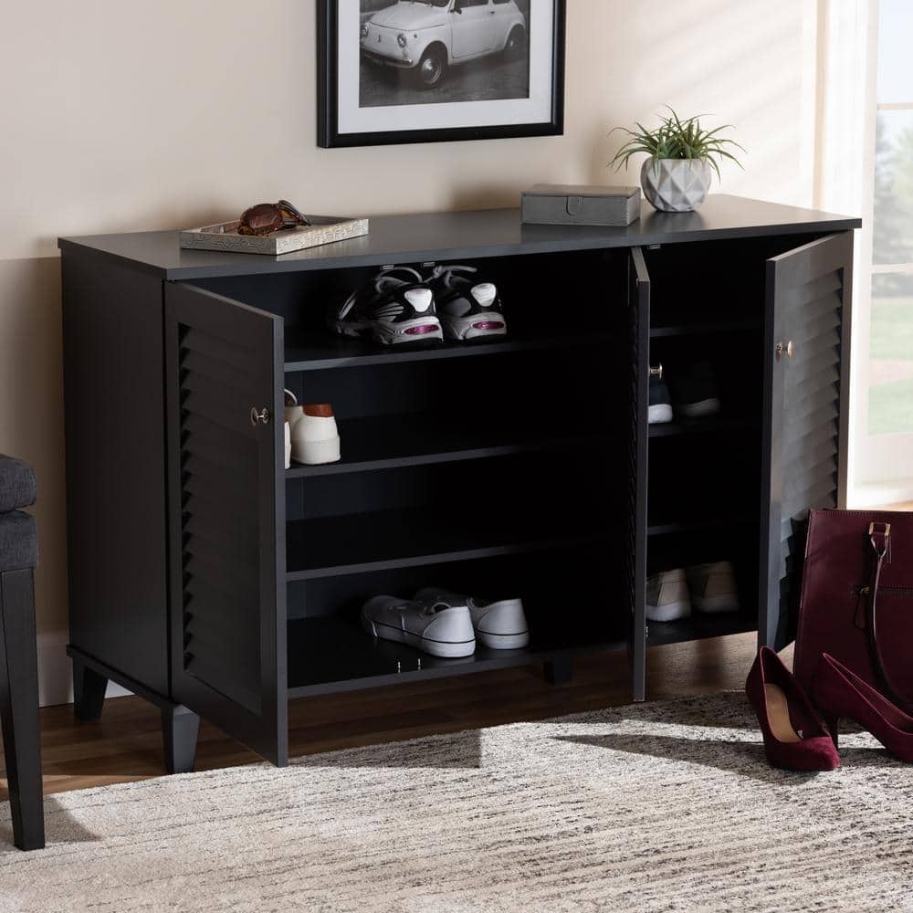 Espresso Wood 3-Door Shoe Storage Cabinet