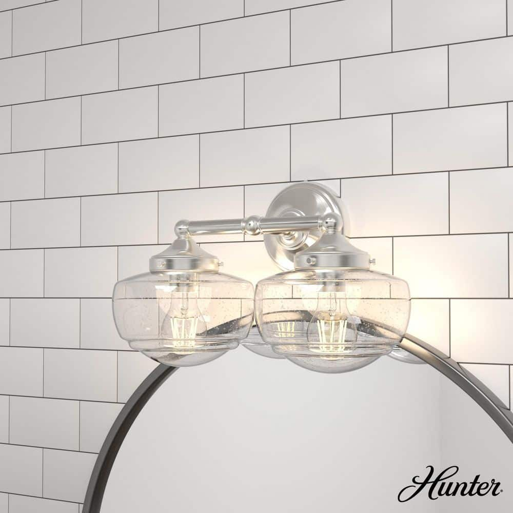 Hunter Saddle Creek 16.25 in. 2-Light Brushed Nickel Vanity Light with Clear Seeded Glass Shades