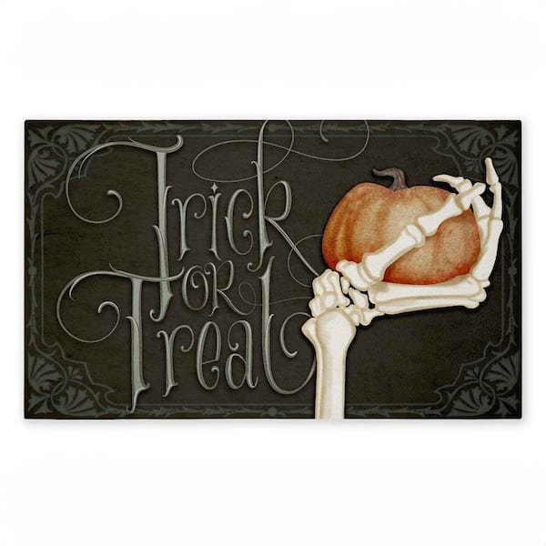 Trick or Treat Skeleton Hand Black 18 in. x 30 in. Polyester Non-Slip Outdoor Door Mat