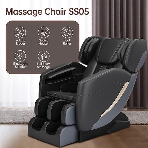Favor-SS01 Black Recliner w/ Zero Gravity, Full Body Air Pressure, Bluetooth, Heat, Foot Roller Massage Chair