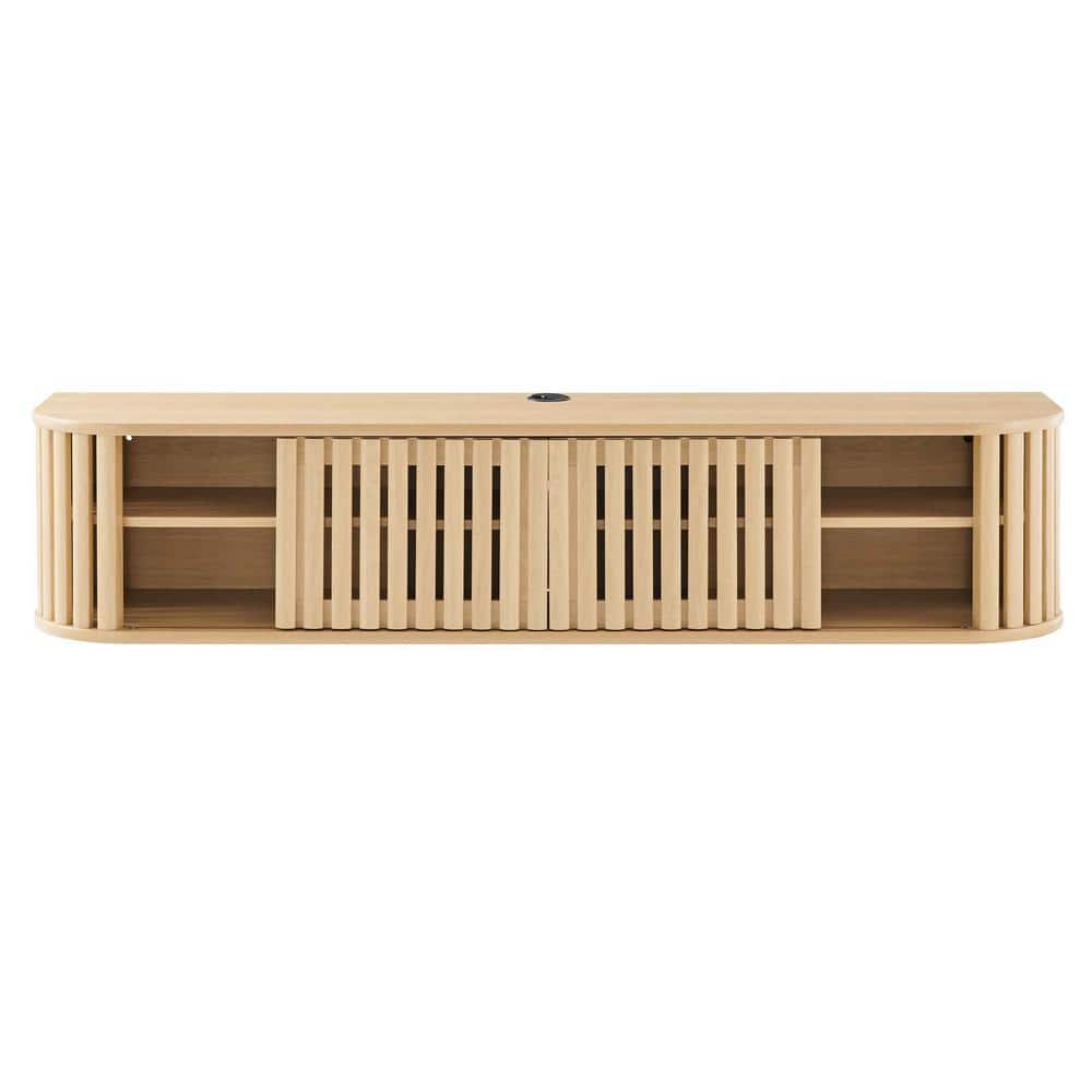 Oak 64" Wall-Mounted TV Stand with Sliding Doors