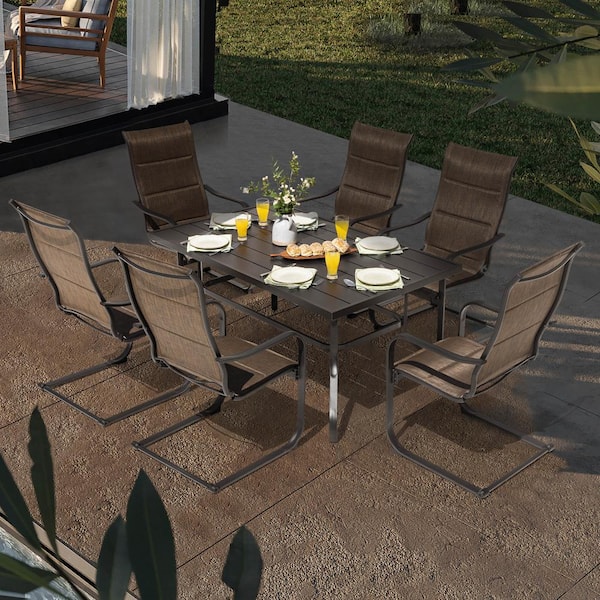 7-Piece Rectangle Outdoor Patio Dining Set with Padded Sling Chairs