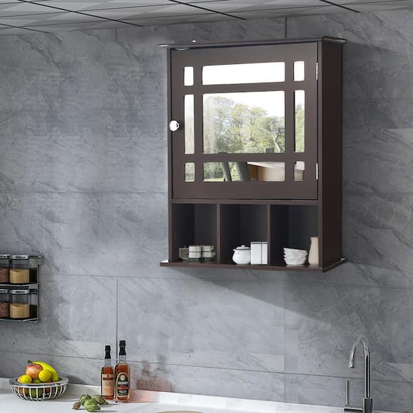20 in. W x 24 in. H x 6 in. D Bathroom Storage Wall Cabinet with 1 Glass Doors and Adjustable Shelf in Brown