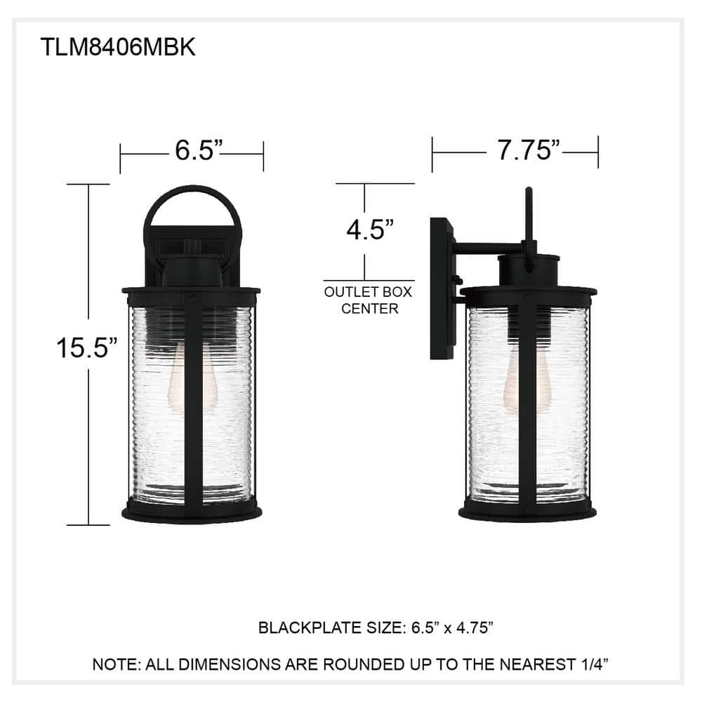 Tilmore Matte Black Ribbed Glass Outdoor Wall Lantern