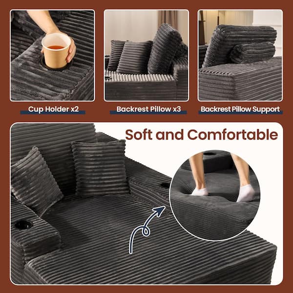 Allwex JOT 67 in. Square Arm Plush Corduroy Rectangle Chaise