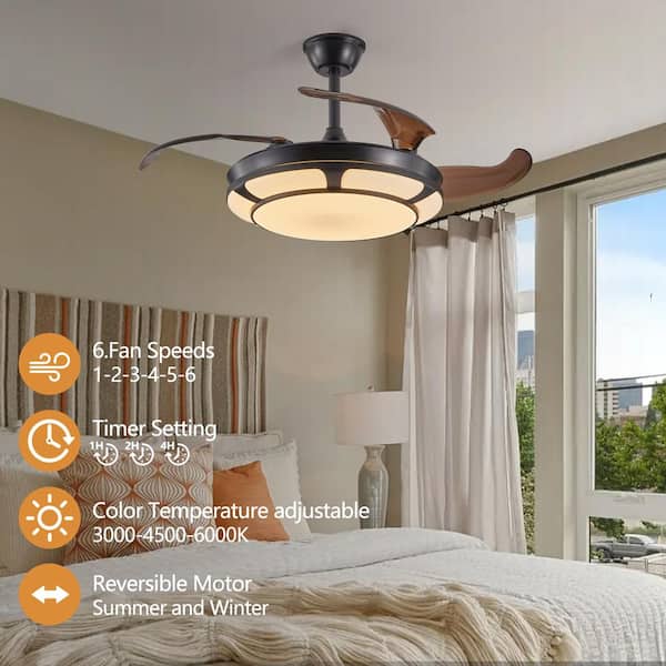21 in. Indoor/Outdoor Modern Minimalist Invisible Ceiling Fan Light - Retractable Fan with LED Fixtures for Living Room