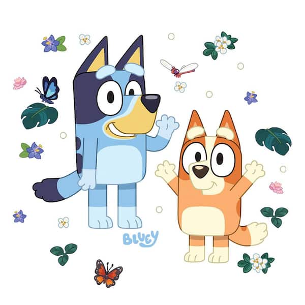 32-Piece 17.25 in. x 0.025 in. Blue Bluey and Bingo Character Graphics Wall Decal
