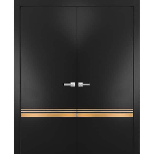 Sartodoors 36 in. x 96 in. 2 Panel Black Matte Finished Solid Wood with Honeycomb Sliding Door with Hardware