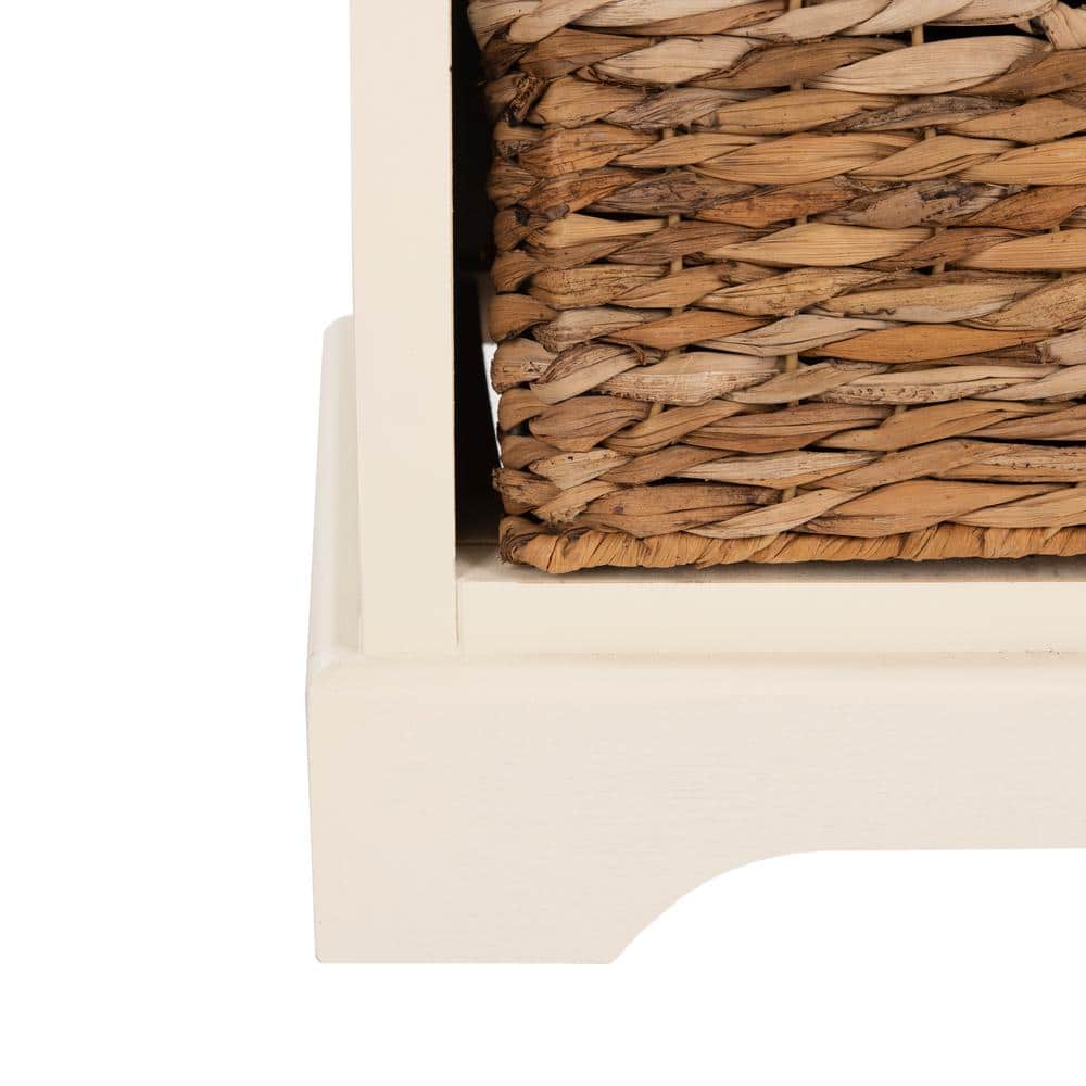 Distressed Cream Pine Wood Tall Accent Cabinet