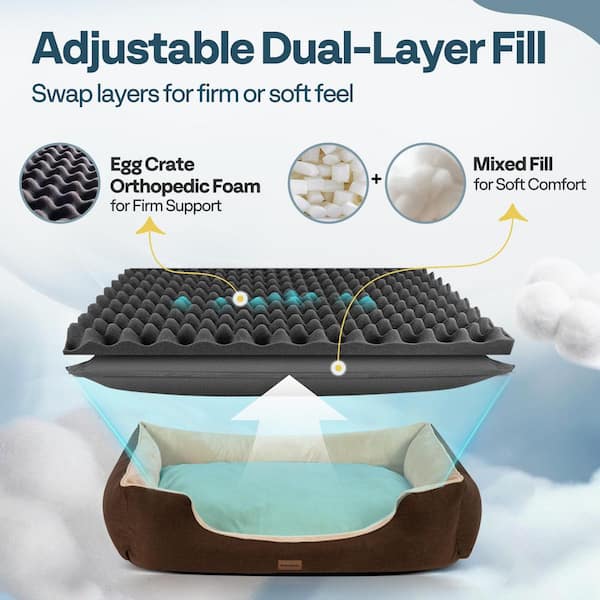 VIVOHOME 44 in. Large Orthopedic Brown Dog Bed with Dual-Layer