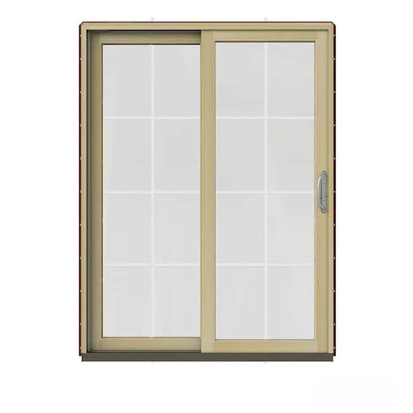 JELD-WEN 60 in. x 80 in. W-2500 Contemporary Red Clad Wood Left-Hand 8 Lite Sliding Patio Door w/Unfinished Interior
