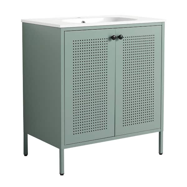 MYCASS 29.7 in. W x 18.1 in. D x 33.2 in. H Sink Freestanding Bath Vanity in Mint Green with 1 White Gel Basin Top