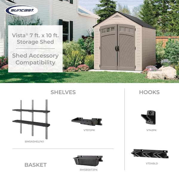 Suncast Vista 7 ft. W x 10 ft. D Plastic Resin Storage Shed with