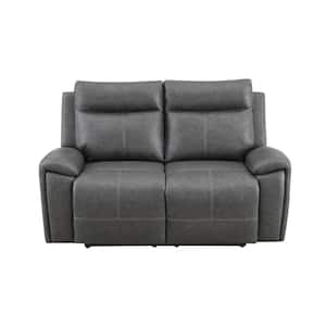 Gaston 65 in. Gray Leather Loveseat Manual Recliner