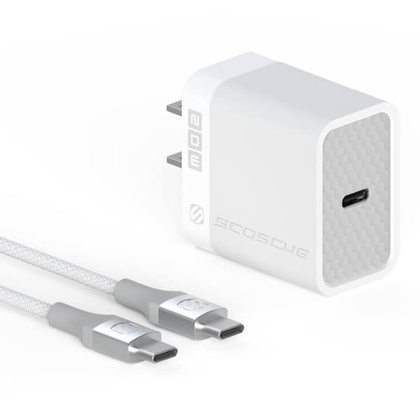 20W USB-C Wall Charger Block with Strikeline 6 ft. Braided USB-C to USB-C Cable Bundle