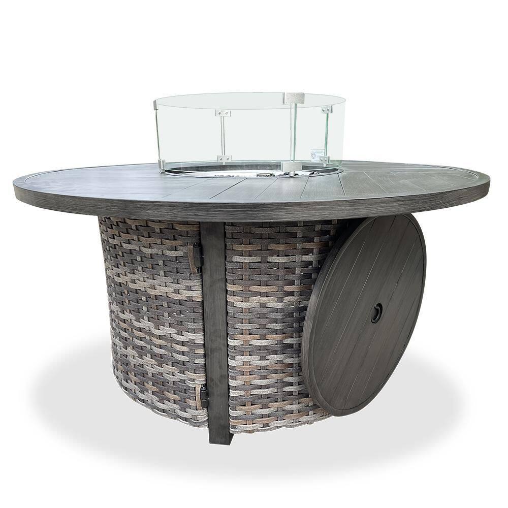 Manbo 45.67 in. x 24.8 in. Round Aluminum Wicker Outdoor Propane Fire Pit Table with Protective Cover price history on PriceWatchPro