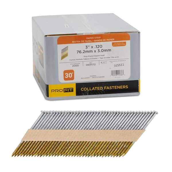 3 in. x 0.120 30° Hot Dipped Galvanized Ring Shank Paper Tape Framing Nails (2000 per Box)